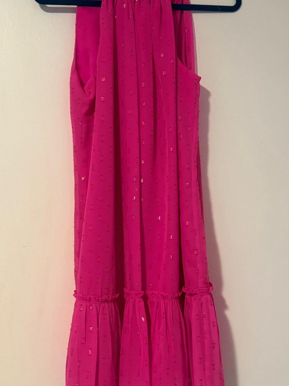 Bright Fuchsia Sleeveless Tiered Dress with sparkle accents